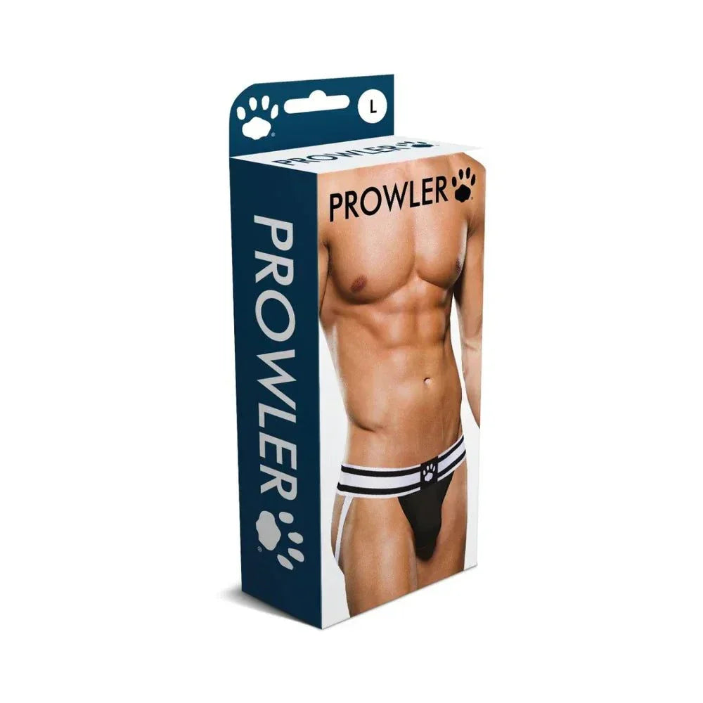 Prowler Jock Strap packaging showing athletic support underwear for men in black and white design.