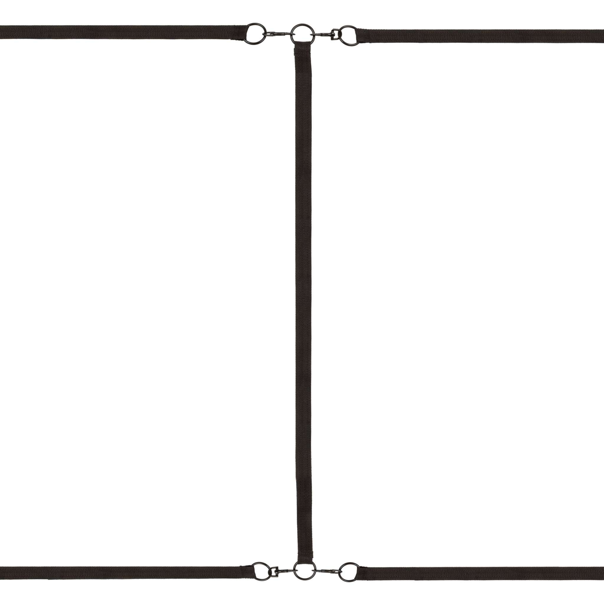 Adjustable black Boundless Bed Restraint straps with universal clasps and O-rings for under-bed use.