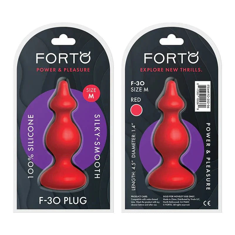Forto F-30 Pointer Silicone anal plug in red, medium size, tapered cone shape, 100% silky-smooth silicone.