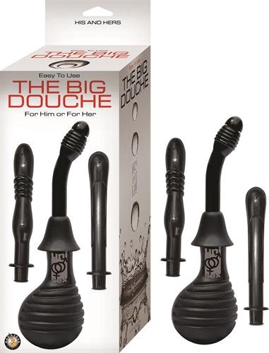 The Big Douche black intimate cleansing kit with three interchangeable attachments for personal hygiene and stimulation