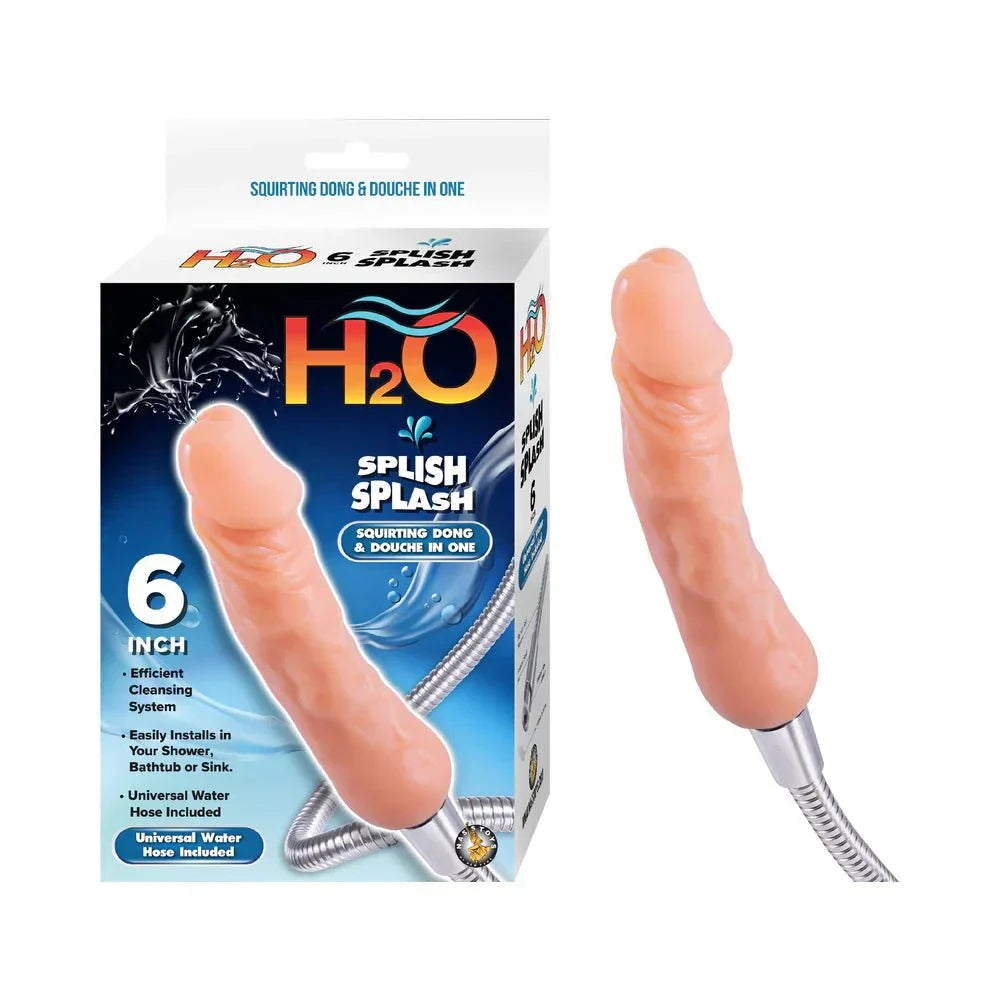 H2O Splish Splash 6 inch beige dildo douche with universal water hose for personal hygiene and pleasure