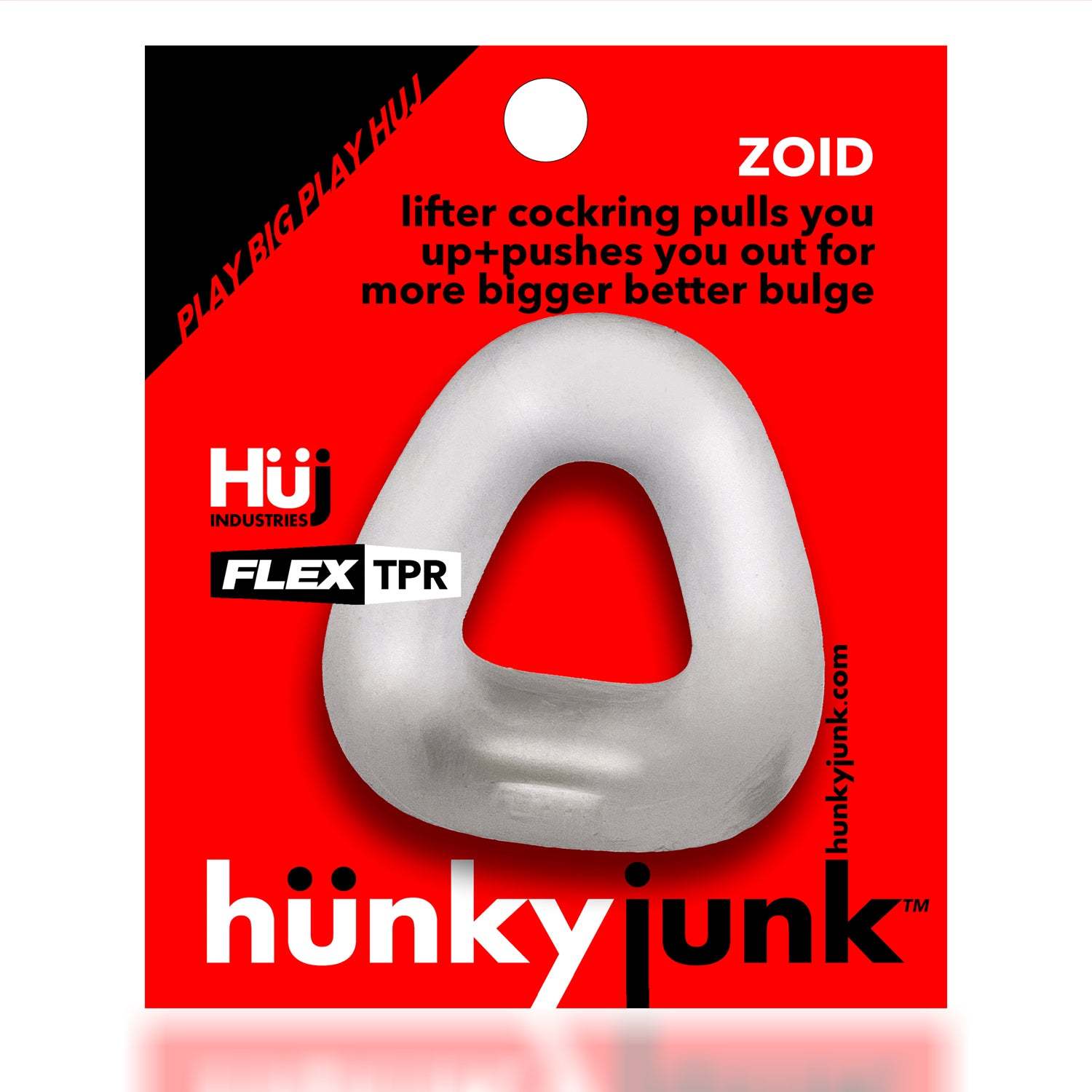 Clear ice Zoid Trapazoid lifter cockring made of super-soft silicone for enhanced bulge and lift.