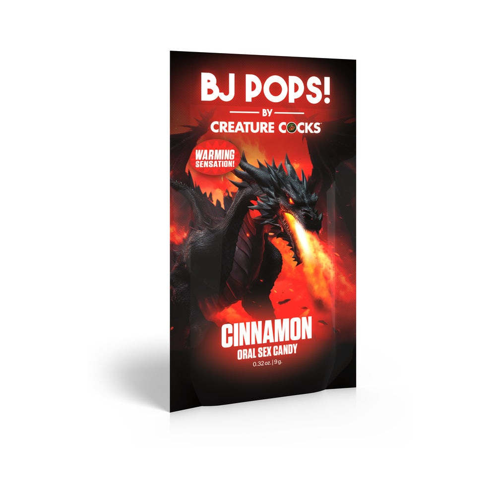Creature Cocks BJ Pops cinnamon flavored oral sex candy with fiery dragon packaging and warming popping sensation.