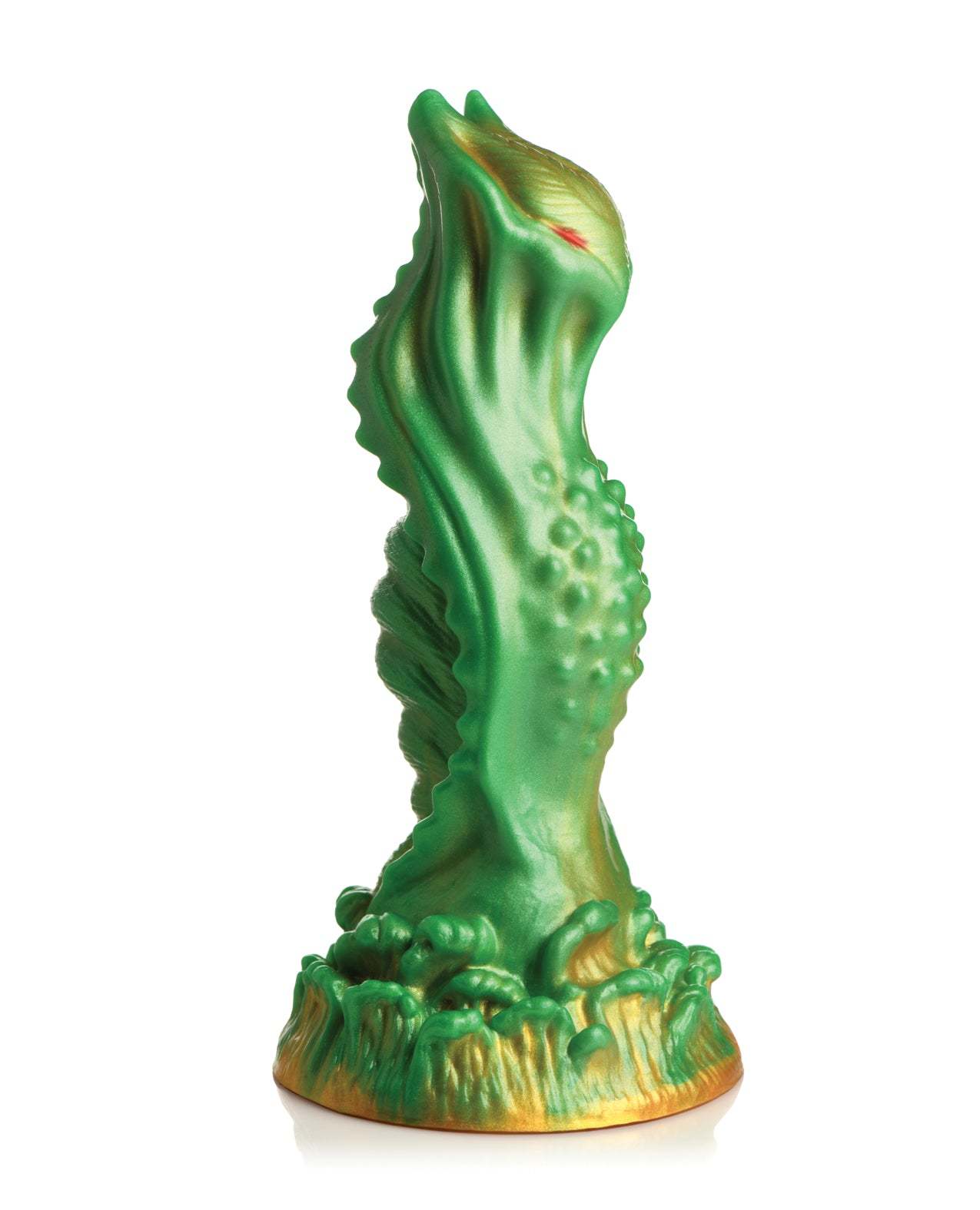 Green and gold Creature Cocks Nebula Alien silicone dildo with textured bumpy surface and suction cup base