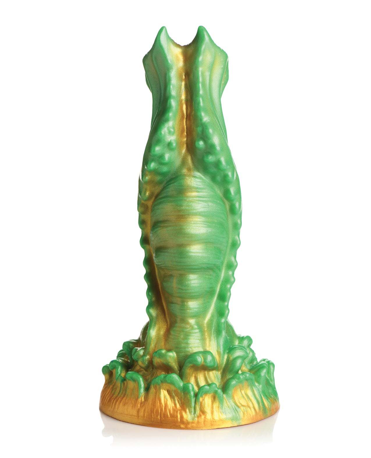 Green and gold Creature Cocks Nebula Alien silicone dildo with textured alien design and suction cup base