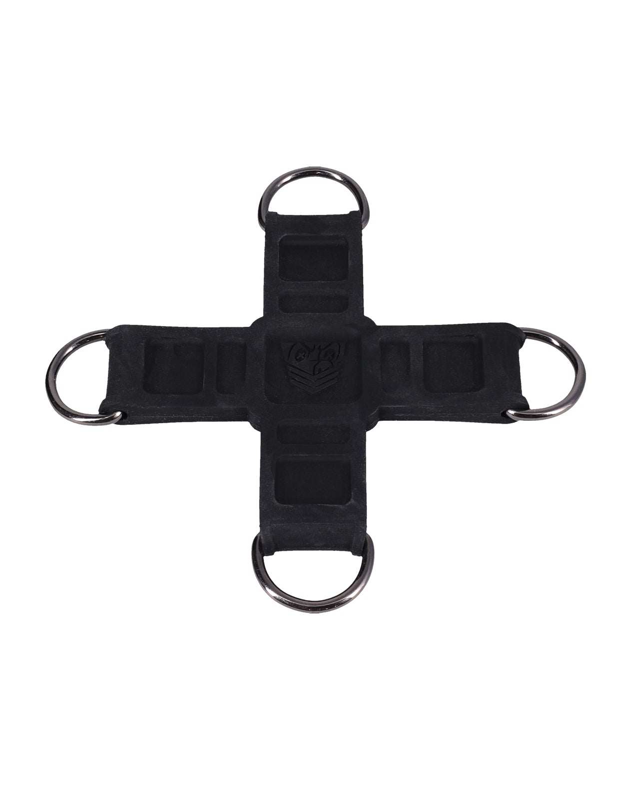 Fort Troff Tactical Hogtie in black with four steel D-rings anchored in body-safe silicone for secure and flexible restraint.