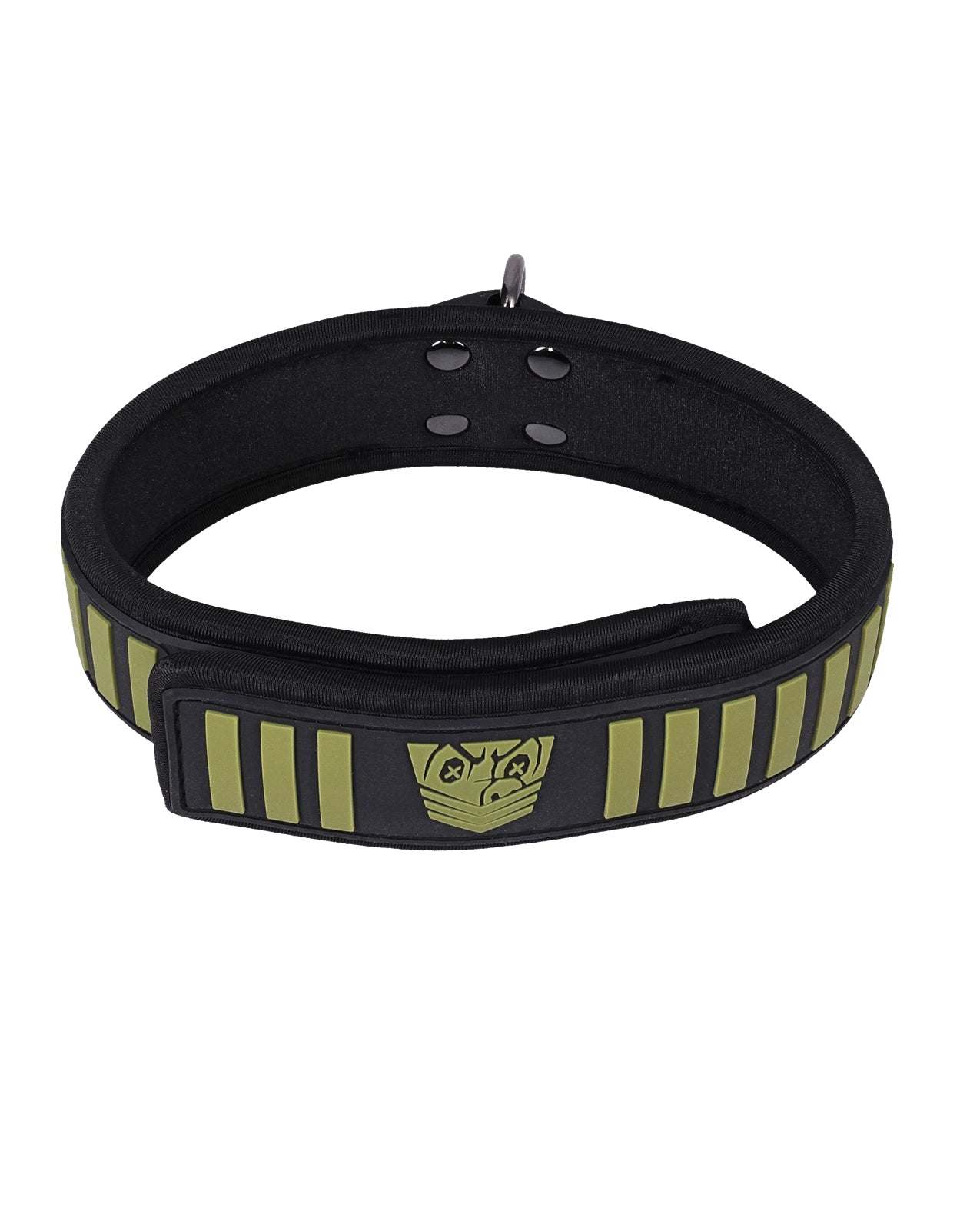 Fort Troff Tactical Collar with buckle-free Velcro design in black and green, cushioned with neoprene for comfort and durability.