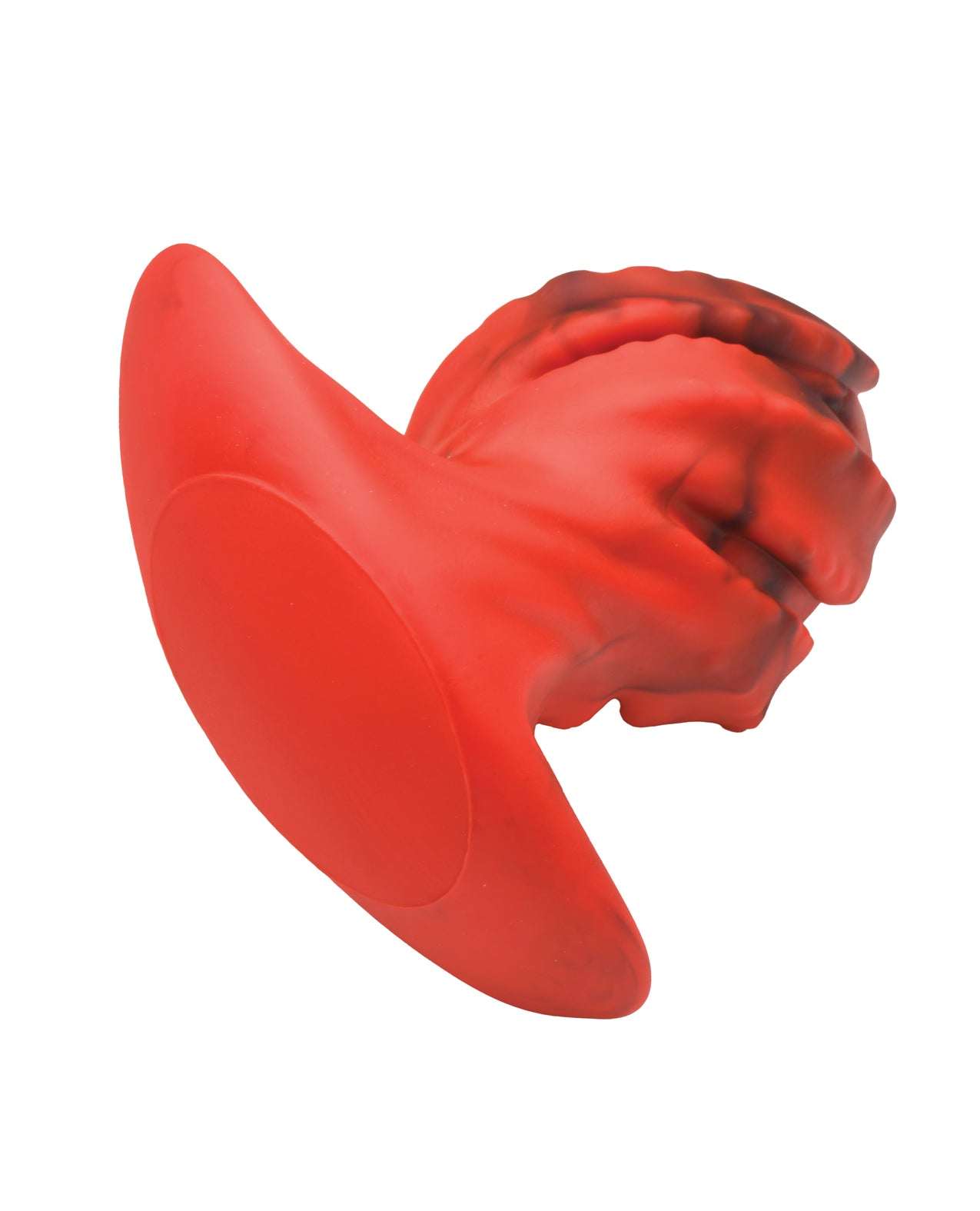 Creature Cocks Dragonspawn medium silicone butt plug in black and red with textured dragon egg design and flared base