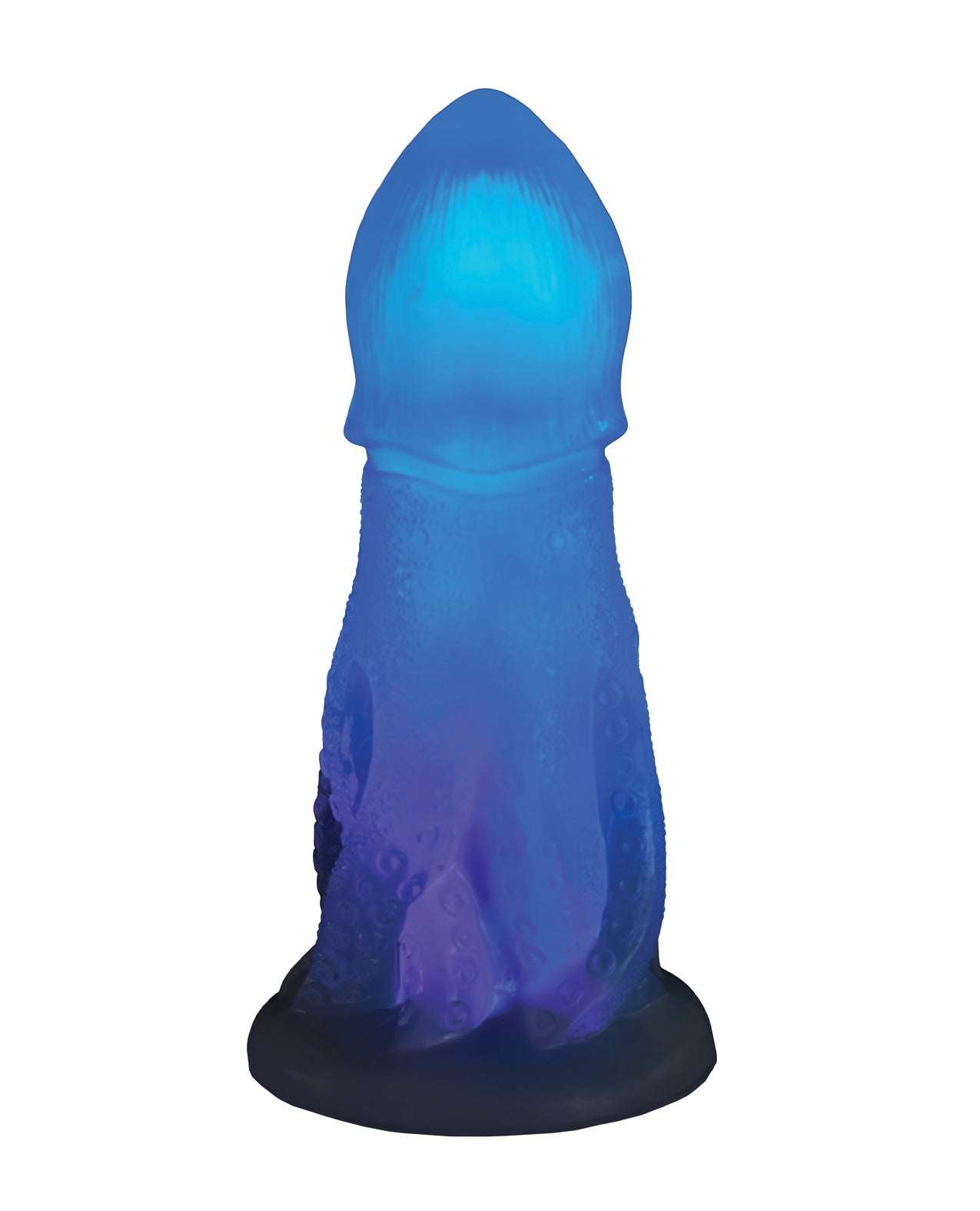 Glow-in-the-dark blue Creature Cocks Cocktopus Deluxe vibrating silicone dildo with suction base and octopus tentacle texture