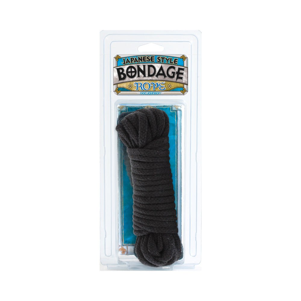 Black Japanese style cotton bondage rope in clear packaging