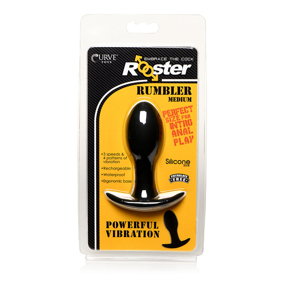 Curve Toys Rooster Rumbler Vibrating Silicone Anal Plug Medium Black by Anal Toys & Stimulators