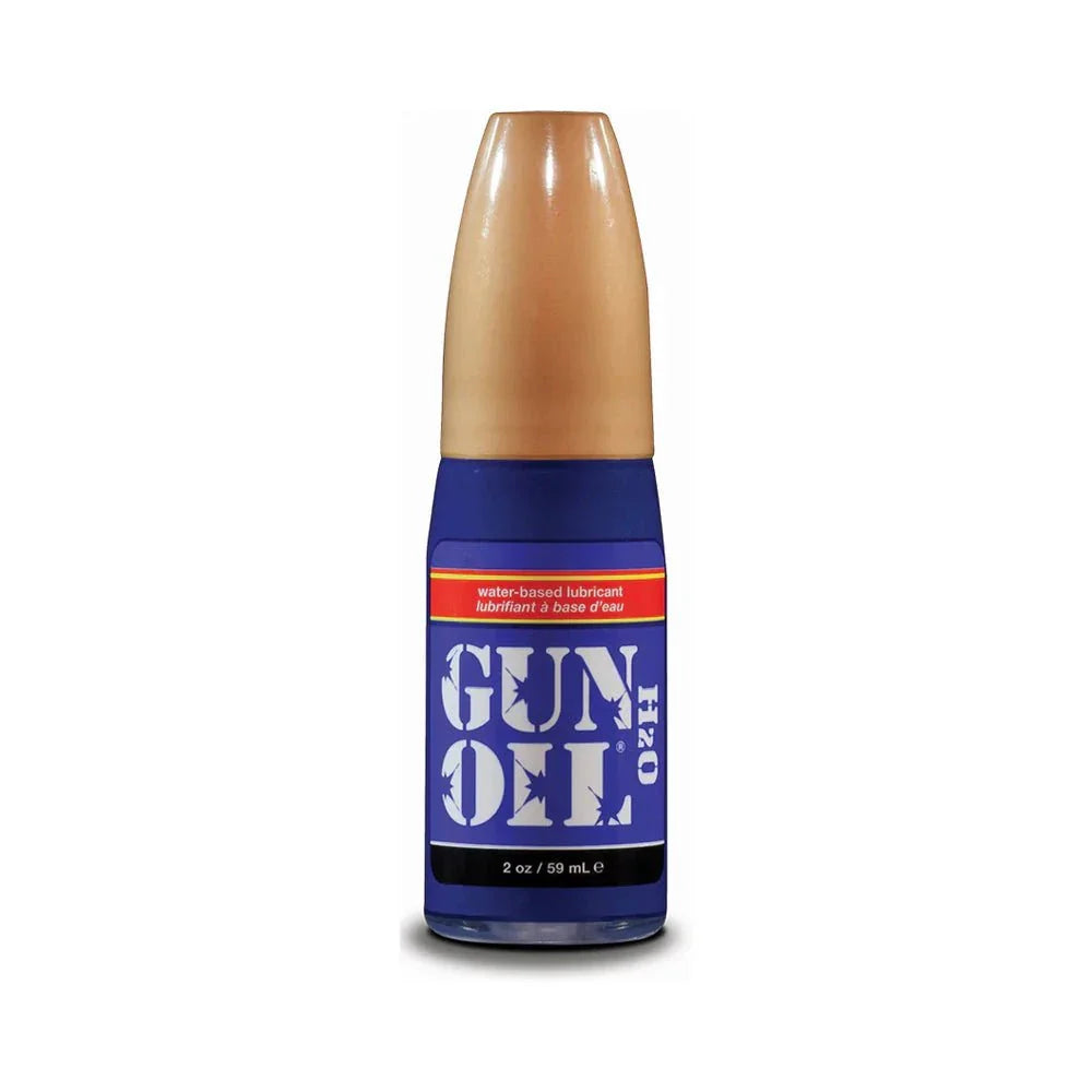 Gun Oil H2O water-based lubricant 2 oz bottle with blue label and tan cap