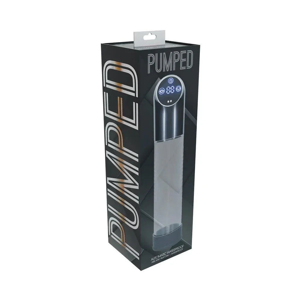 PUMPED Automatic Waterproof Gun Metal pump in sleek black packaging with digital display and waterproof design