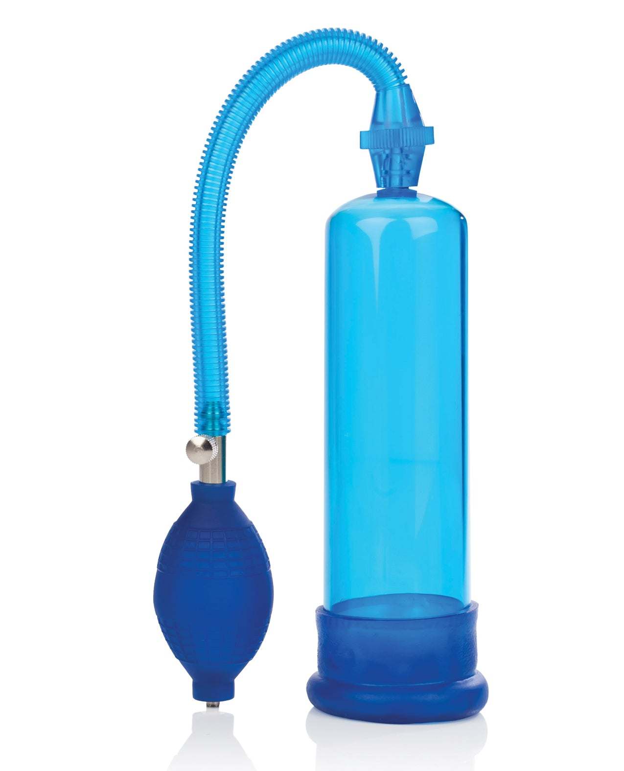 Blue Head Coach Penis Pump with flexible hose and hand pump for enhancing intimate experience
