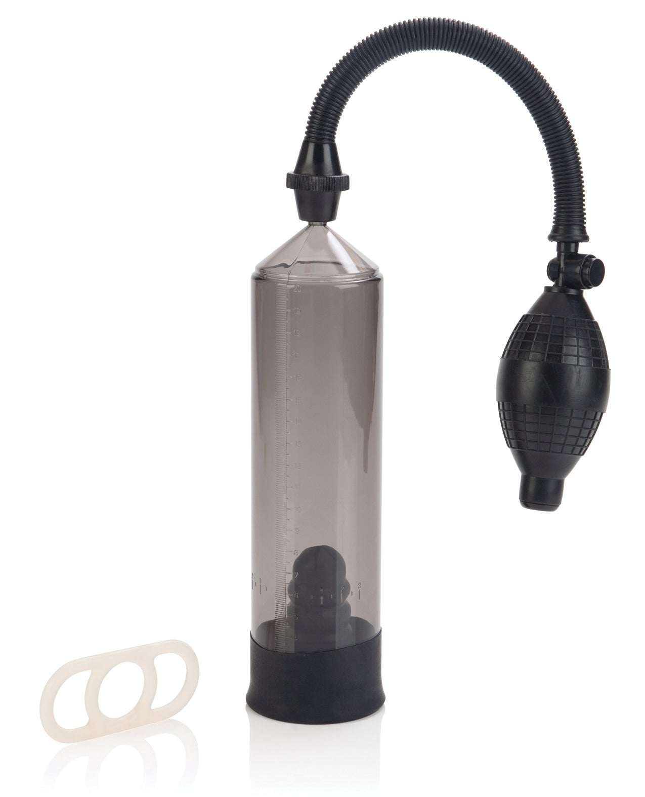 Precision Pump with clear measurement cylinder, black hand pump, and erection ring accessory for enhancement and performance.