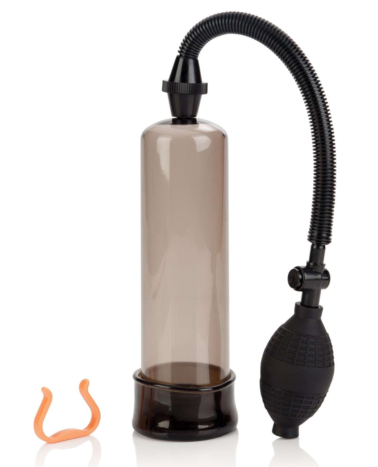 Bullfighter Pump with clear cylinder, non-crimping hose, standard bulb, quick release valve, and removable jelly sleeve for enhanced suction.
