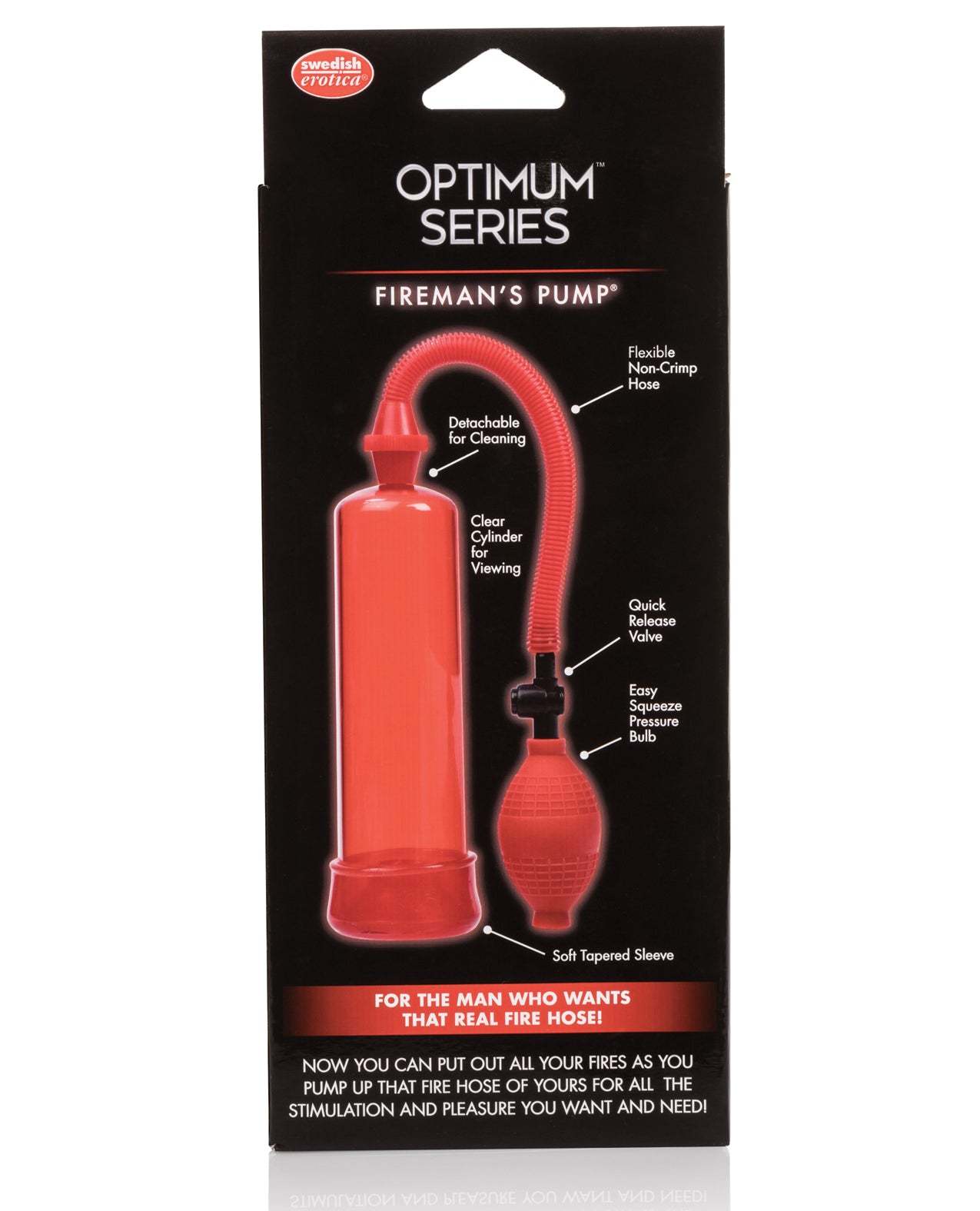 Fireman's Pump with flexible hose, quick release valve, and easy squeeze pressure bulb for efficient liquid transfer and water removal.