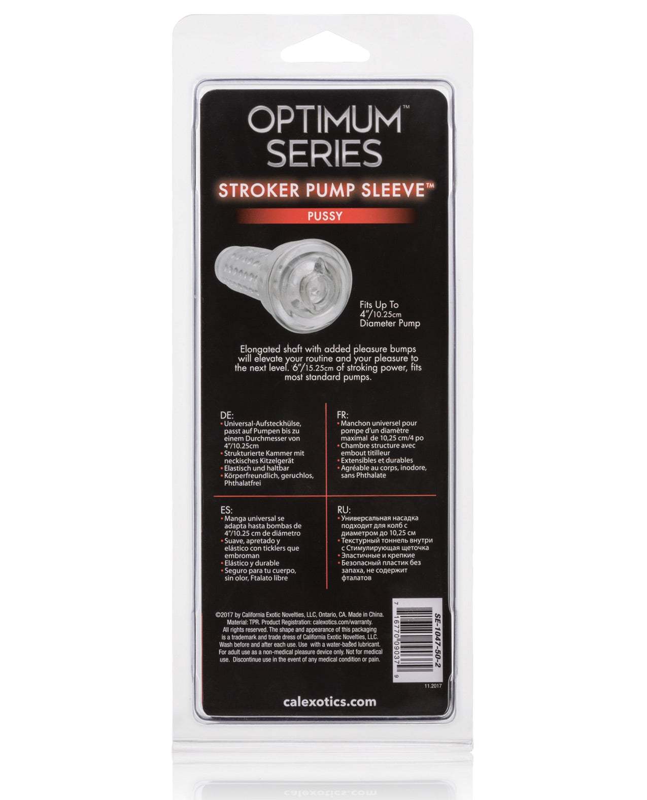 Optimum Series Stroker Pump Sleeve Pussy clear textured masturbation sleeve for enhanced solo pleasure.
