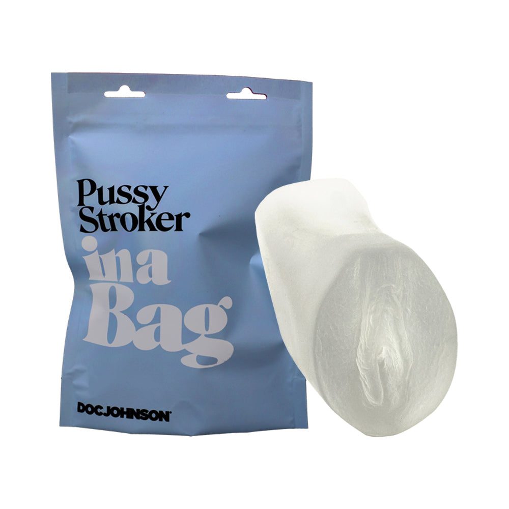 Doc Johnson Pussy Stroker in a Bag Frosted ULTRASKYN handheld masturbator with lifelike pussy opening and textured interior