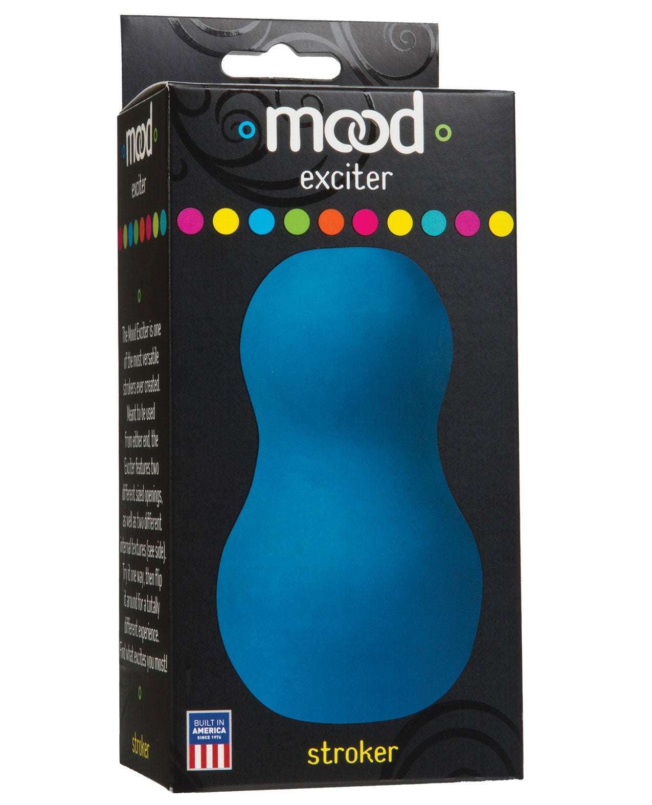 Blue Mood ULTRASKYN Exciter stroker with dual textured tunnels for varied sensations in black packaging