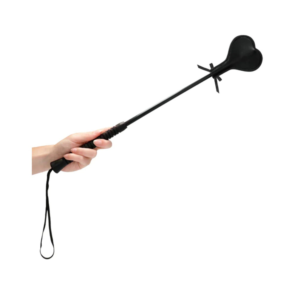 Ouch! Laced-Up Heart Crop Black/Black Large by Bondage & Fetish Toys