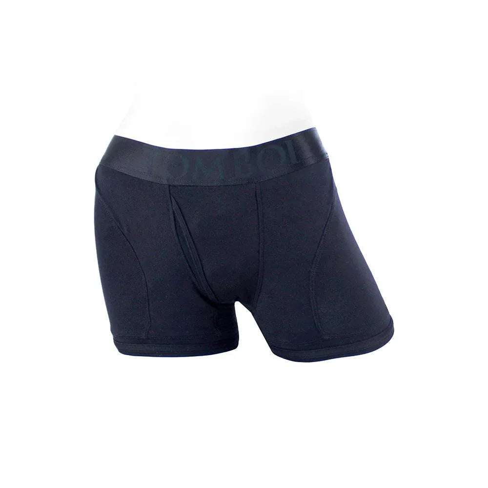 Black SparesParts Tomboii rayon boxer briefs harness in size 4XL with athletic cut and smooth waistband