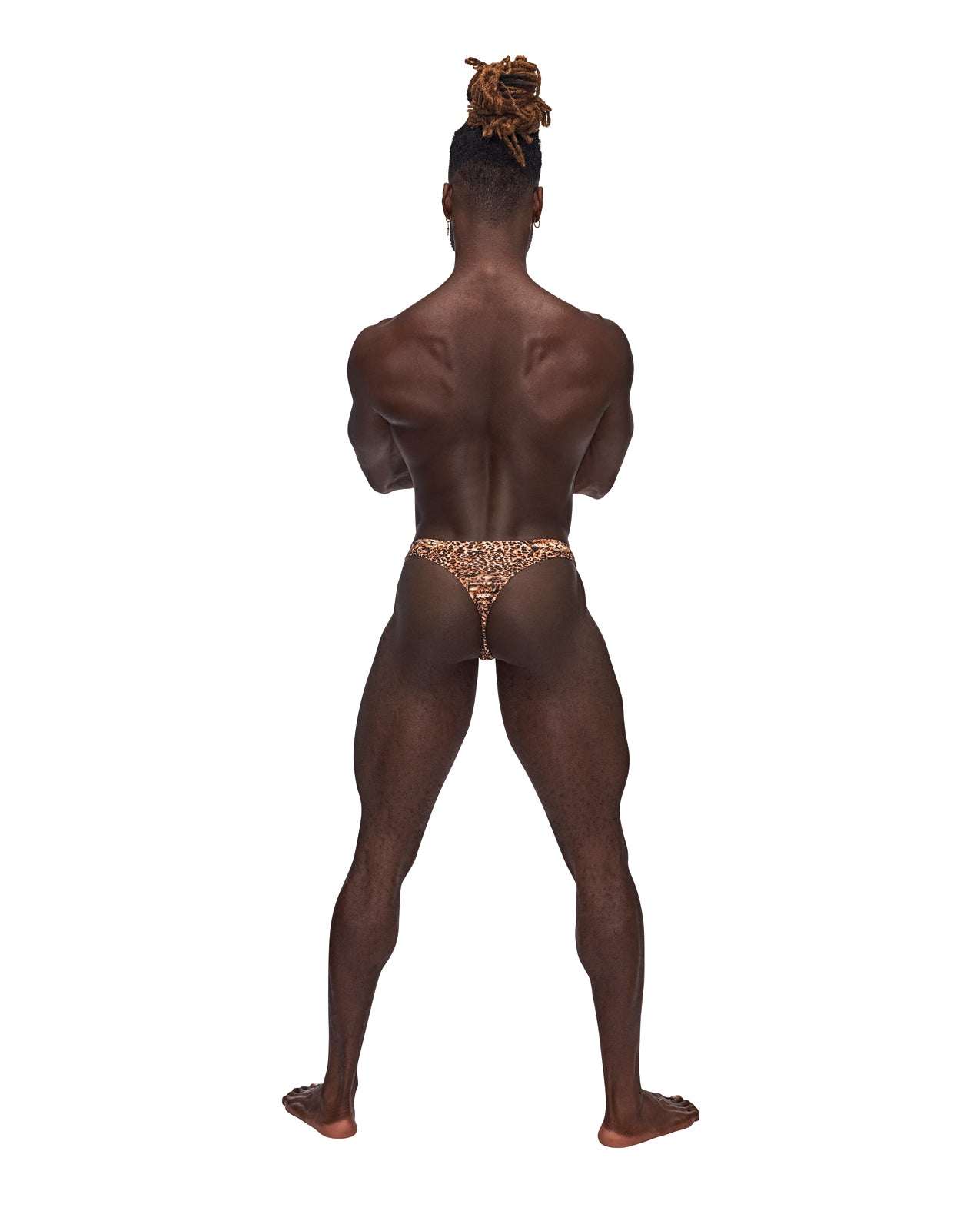 Male model wearing Male Power Wonder Thong animal print L/XL from the back