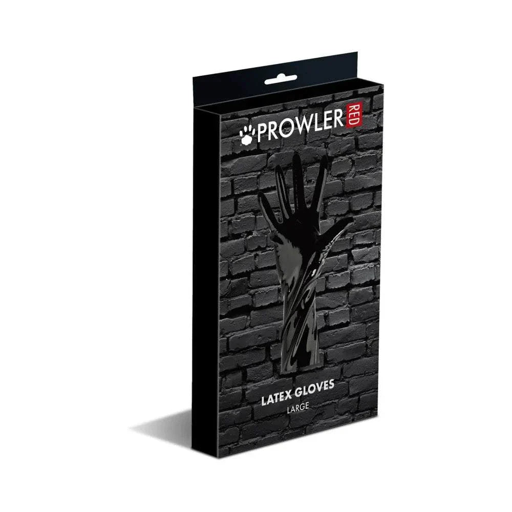 Prowler RED Latex Gloves black large size packaging box with glove image and brick wall background