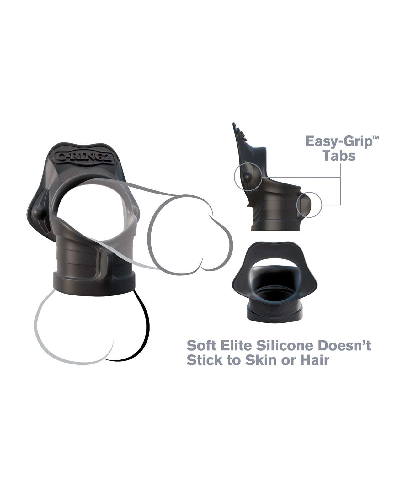 Black Fantasy C-Ringz Rock Hard Ring and Ball Stretcher made of soft Elite Silicone with easy-grip tabs for enhanced male performance.