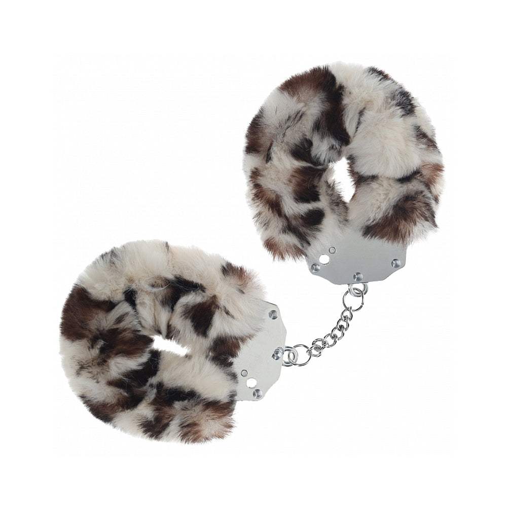 Heavy-duty fluffy handcuffs with soft faux fur coating, durable iron construction, and secure locking mechanism for safe and comfortable restraint.