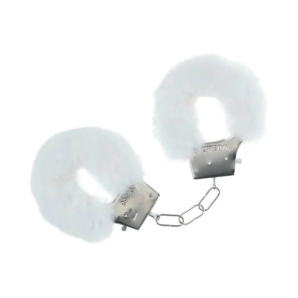 Ouch! Classic fluffy handcuffs with soft white fur and durable metal chain restraint for playful and comfortable use.