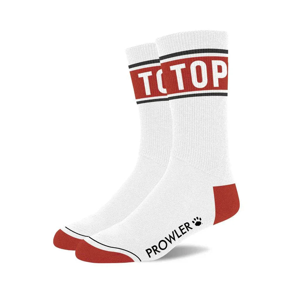 White Prowler Collection Premium themed socks with red accents and bold lettering, featuring reinforced heels and toes for durability and comfort.
