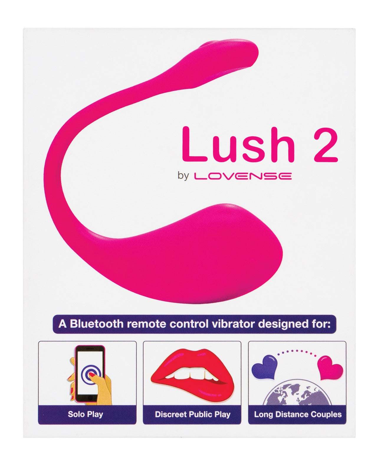 Pink Lovense Lush 2.0 Bluetooth remote control vibrator for solo play, discreet use, and long distance couples