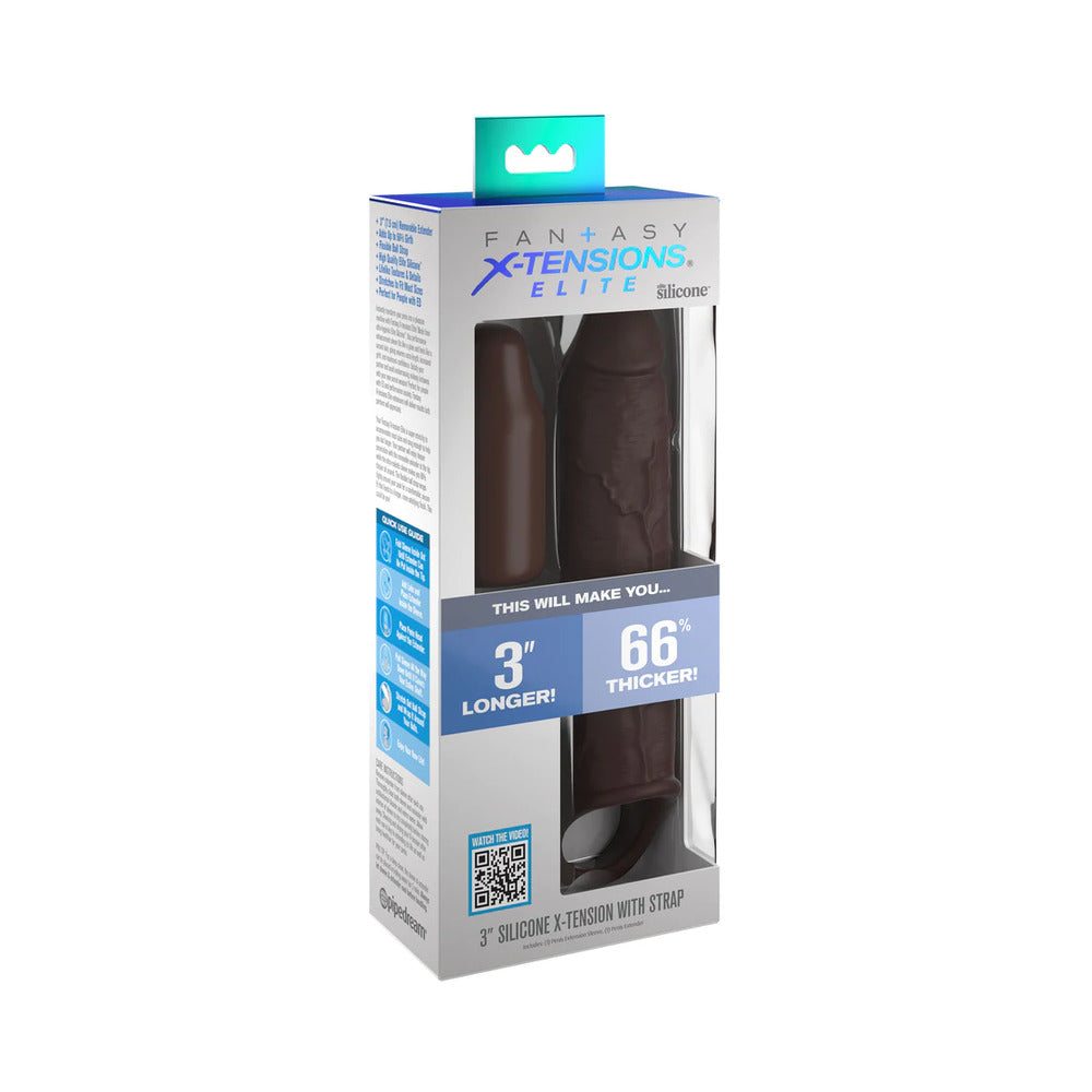 Fantasy X-tensions Elite 7 in. Silicone Extension with Strap & 3 in. Extender Brown by Cock & Balls