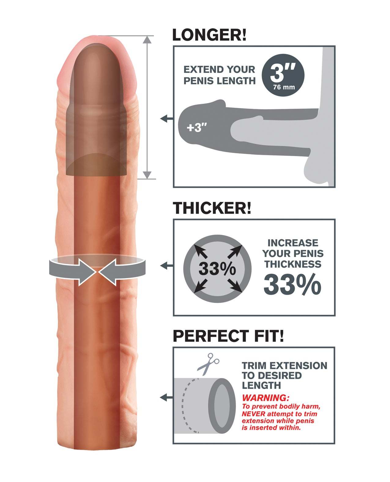 Fantasy X-tensions Perfect 3" Extension in flesh color, adding 3 inches length and 33% thickness with a customizable fit.
