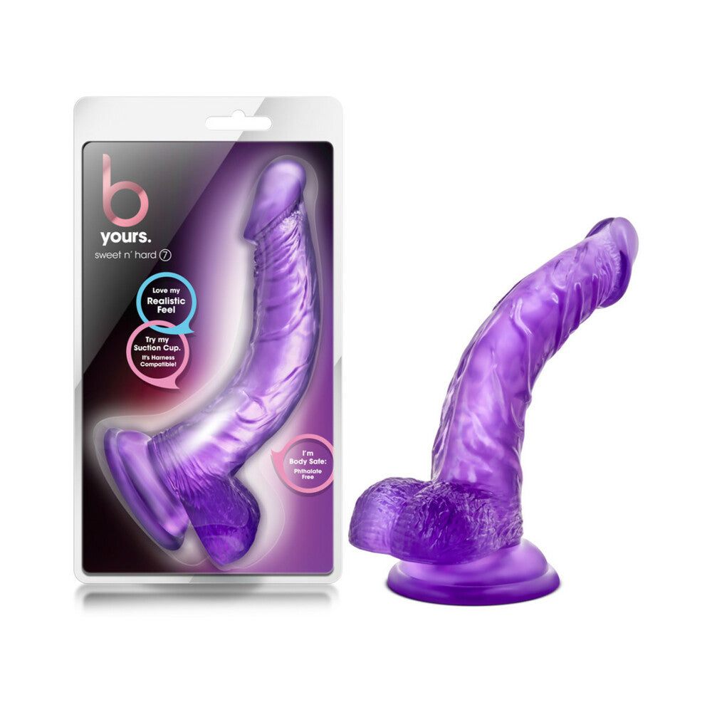 B Yours Sweet 'n Hard 7 realistic 8.5 inch purple dildo with suction cup base and balls made of body-safe PVC