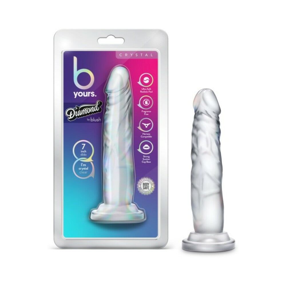 B Yours Diamond Crystal 7-inch clear realistic dildo with suction cup base and shimmering texture