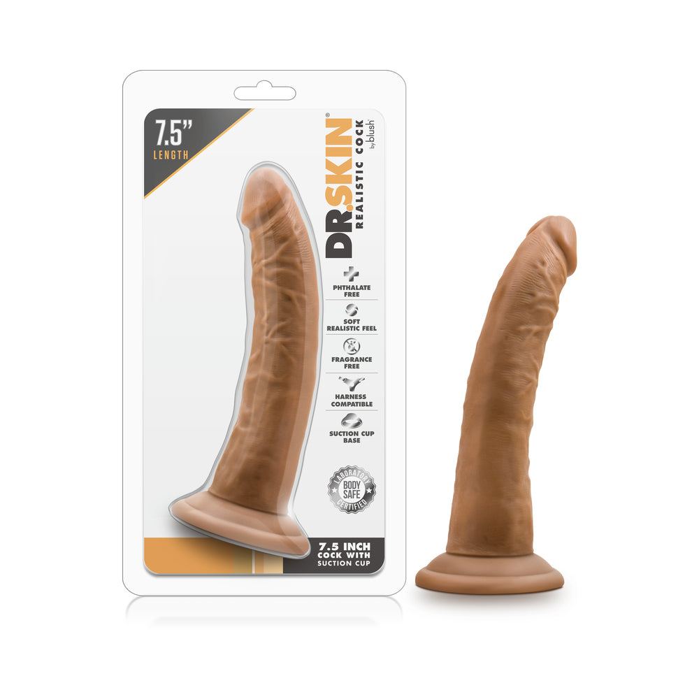 Dr. Skin Realistic 7.5-inch tan dildo with suction cup base, lifelike texture, and body-safe material.