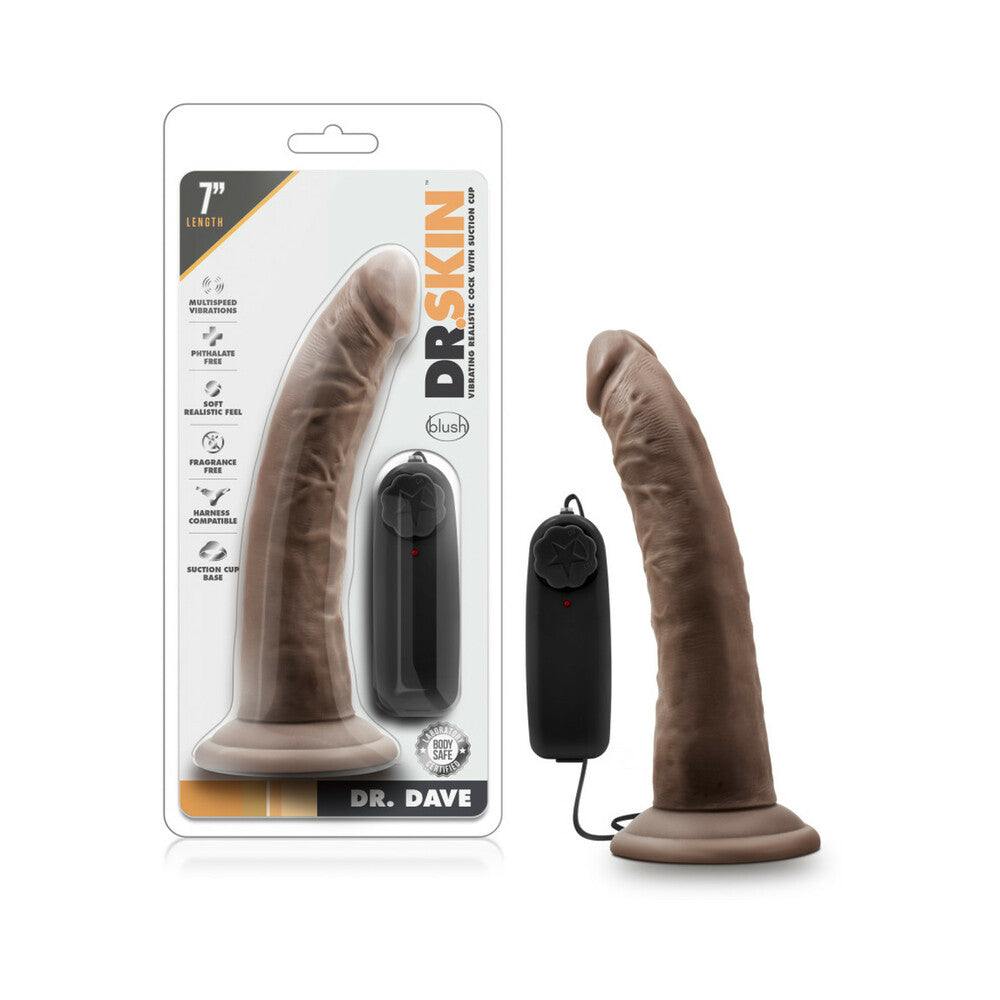 Dr. Skin Dr. Dave 7-inch realistic brown vibrating dildo with suction cup base and remote control.