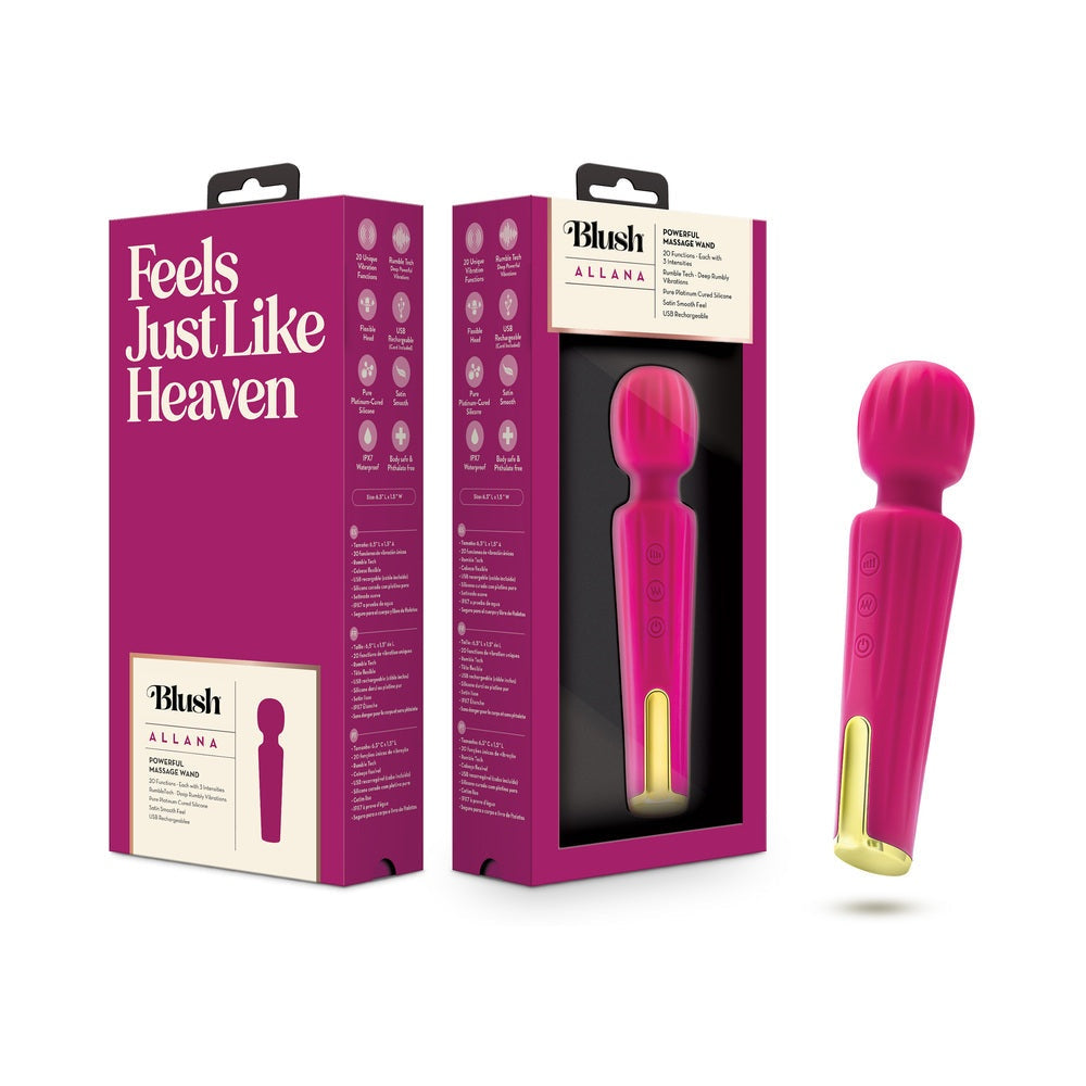 Blush Allana Velvet USB rechargeable waterproof wand vibrator with 20 vibration functions and soft silicone finish