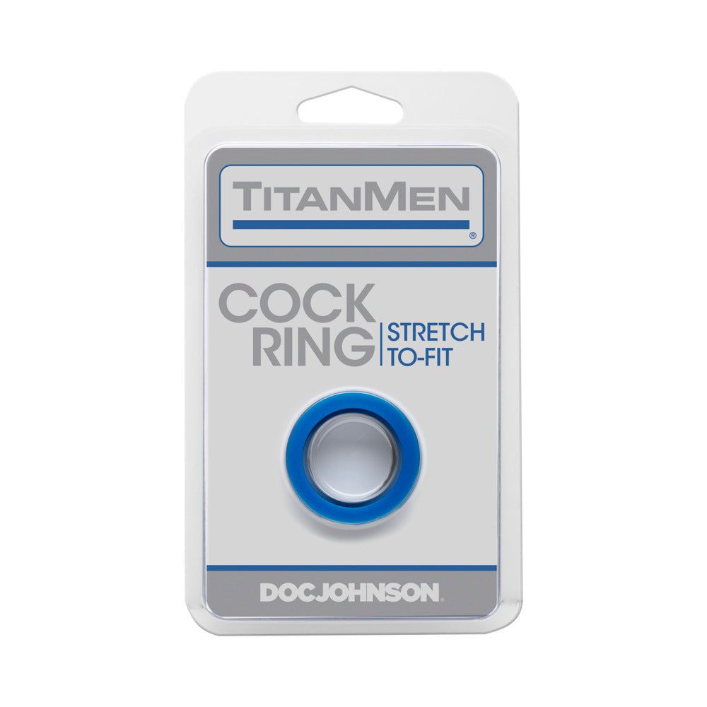 TitanMen Blue Stretch-To-Fit Cock Ring made of phthalate-free TPR for comfortable erection support