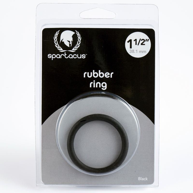 Spartacus Rubber Cock Ring 1.5 inch black waterproof phthalates-free rubber ring in packaging