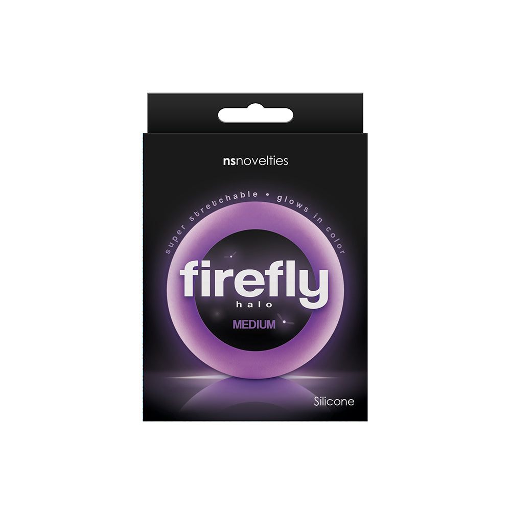 Firefly Halo Cock Ring medium purple glow-in-the-dark soft silicone stretchable ring for enhanced performance