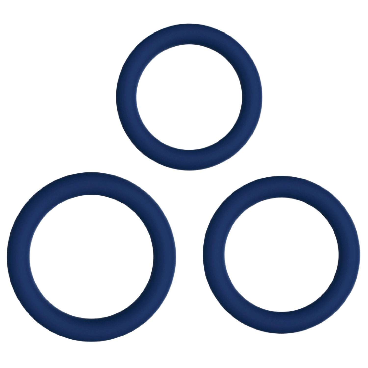 Blue Tripple Grip Cock Ring Set with three ultra-stretchy silicone rings in varying sizes and included water-based lubricant.