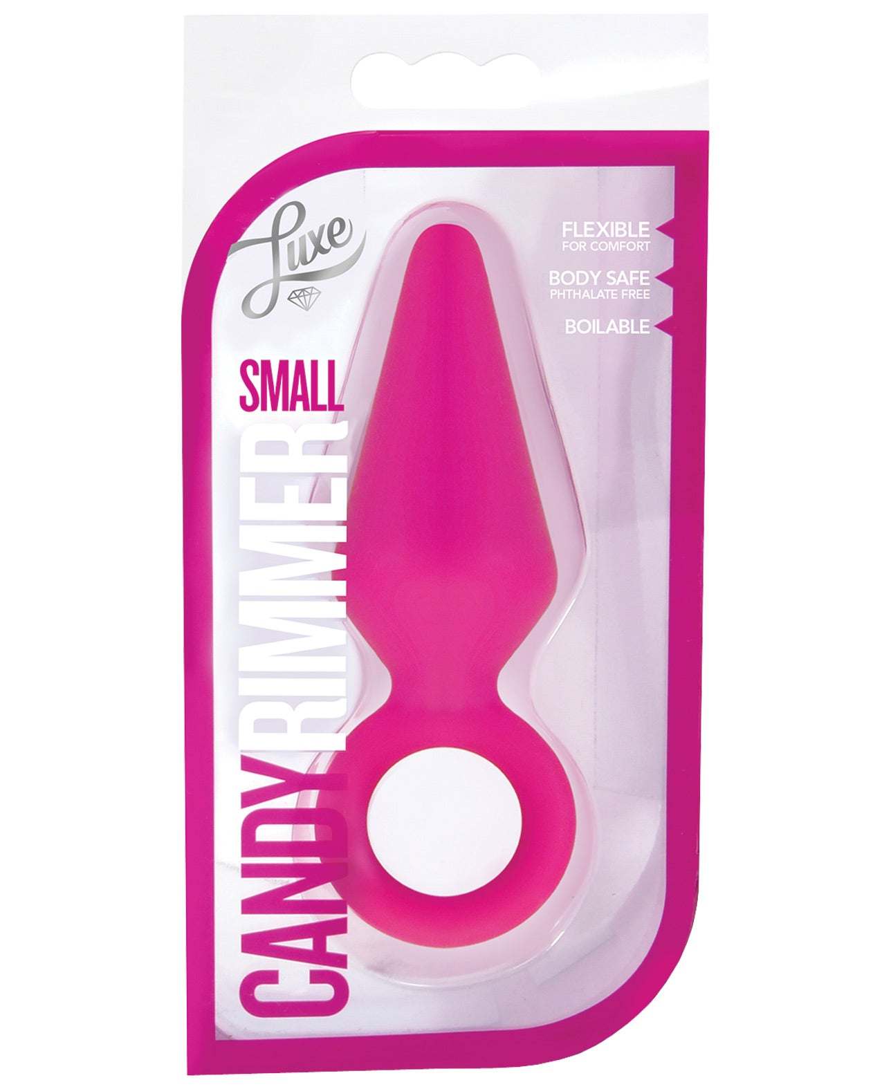 Blush Luxe Candy Rimmer Plug Small in fuchsia, flexible phthalate-free silicone anal toy with satin finish and ring handle