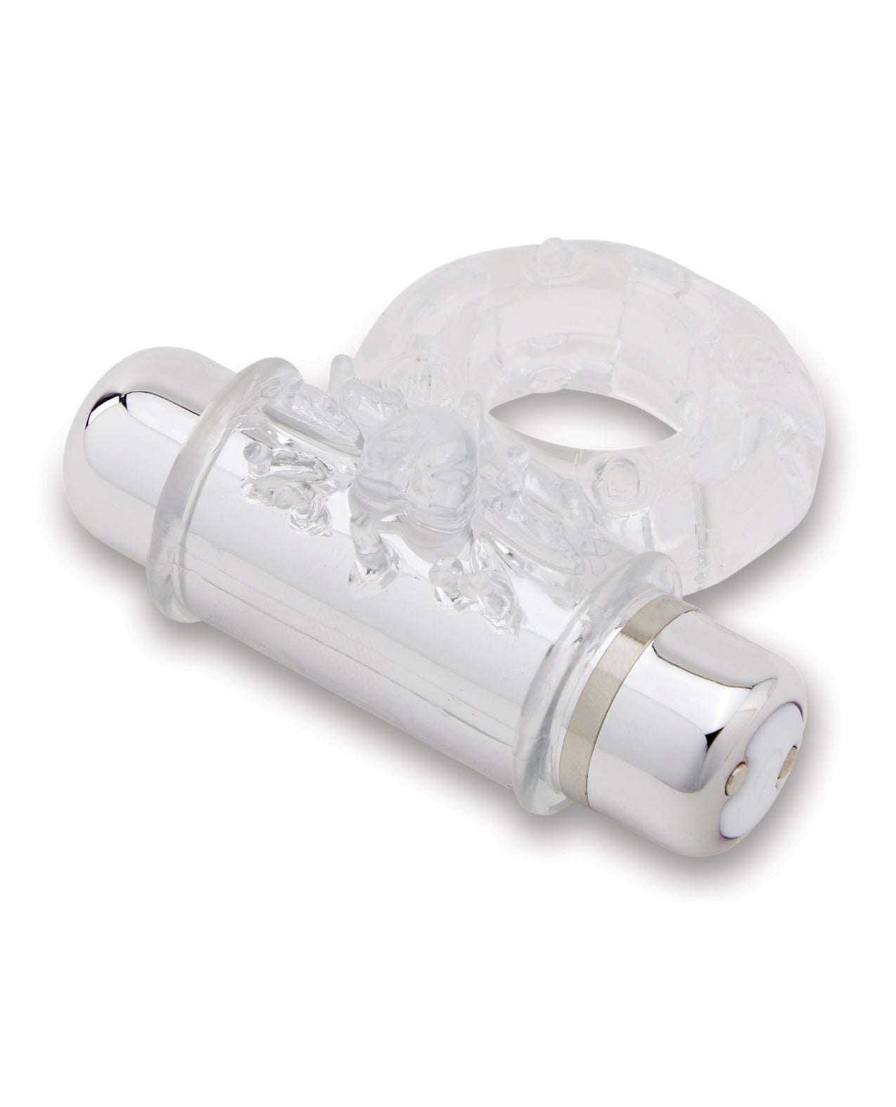 Clear Nu Sensuelle Mate Ultra Bullet 7-function vibrating cock ring with stretchy SEBS material and USB rechargeable design