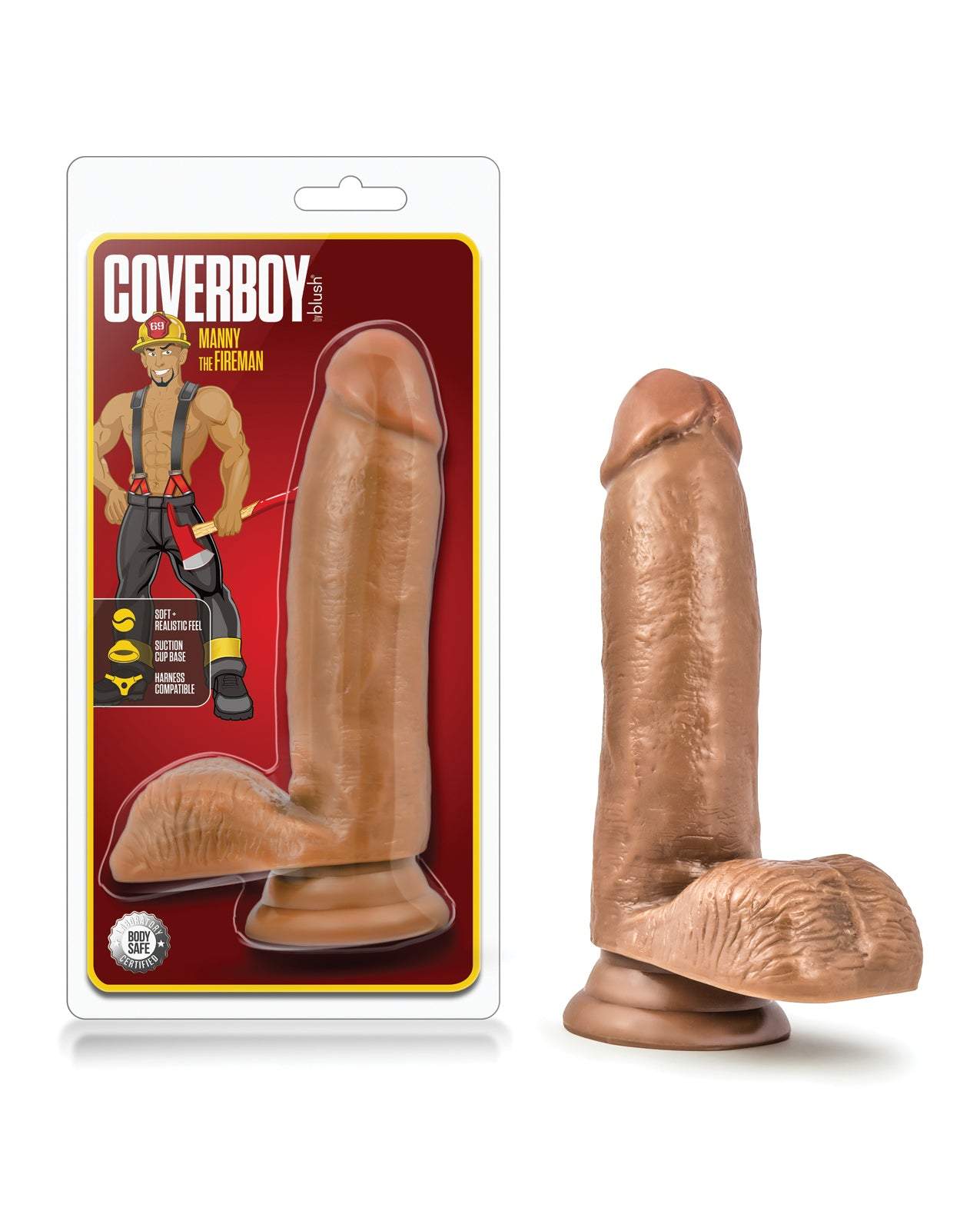 Blush Coverboy Manny The Fireman Latin realistic textured dildo with suction cup base and phthalate-free PVC material.