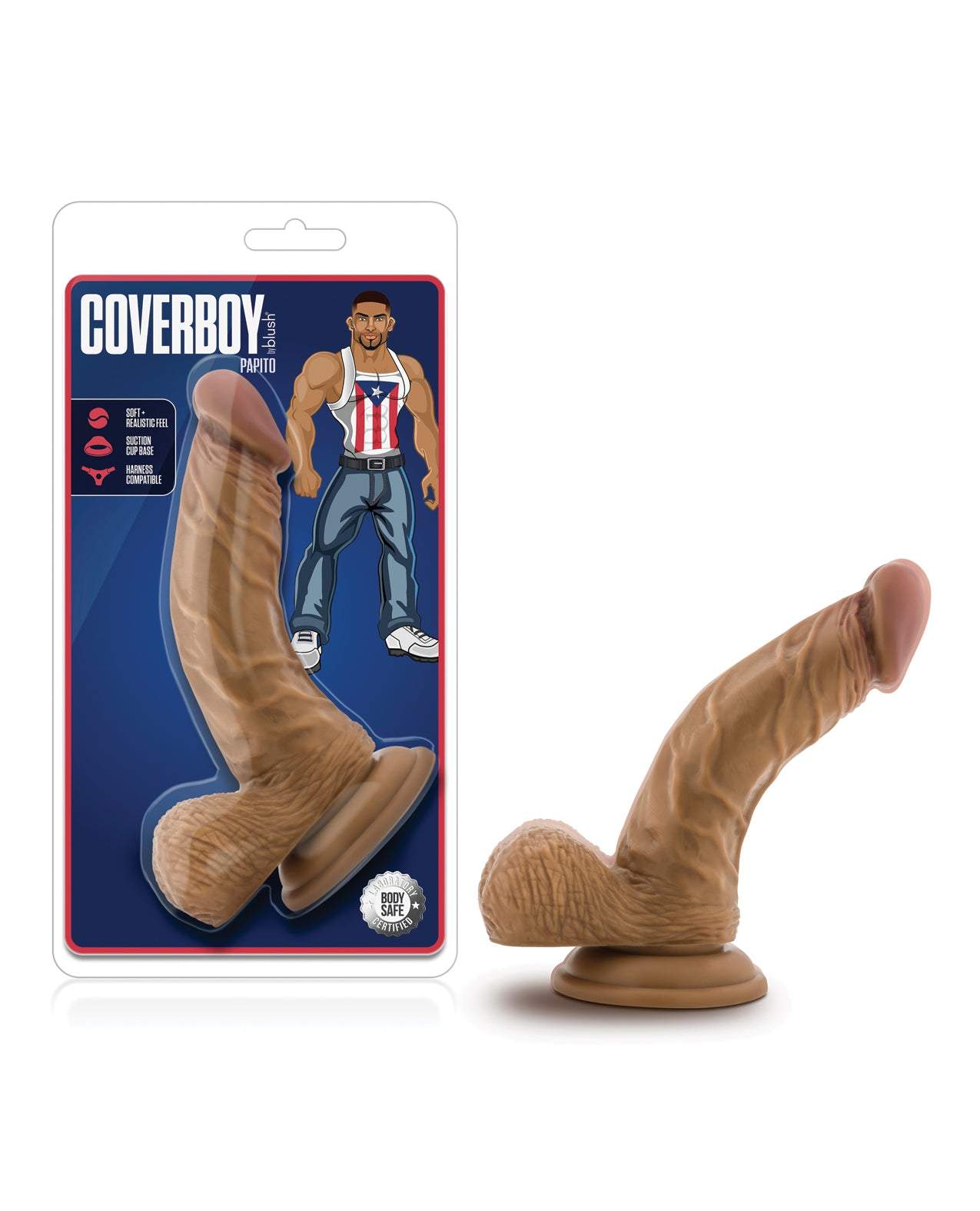 Blush Coverboy Papito Latin dildo with suction cup and realistic texture for g-spot and p-spot stimulation.