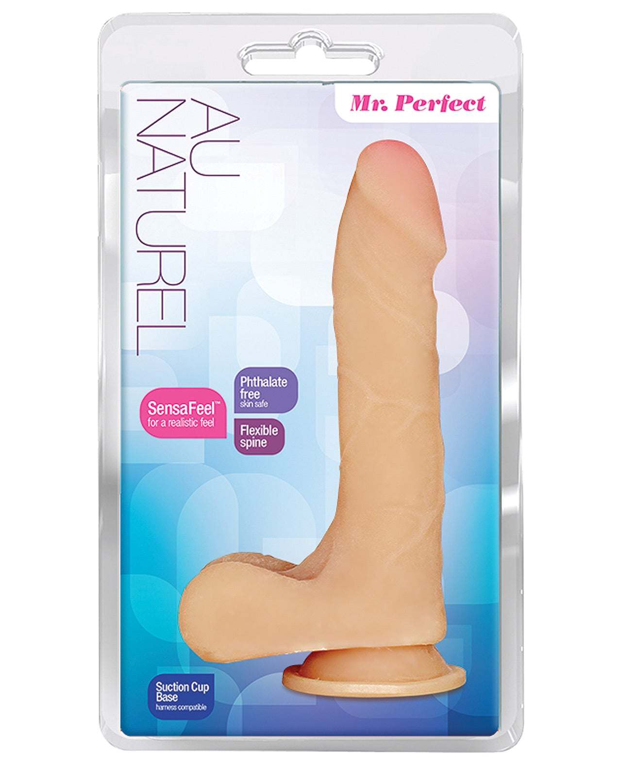 Blush Au Naturel Mister Perfect realistic dildo with suction cup and flexible spine in retail packaging