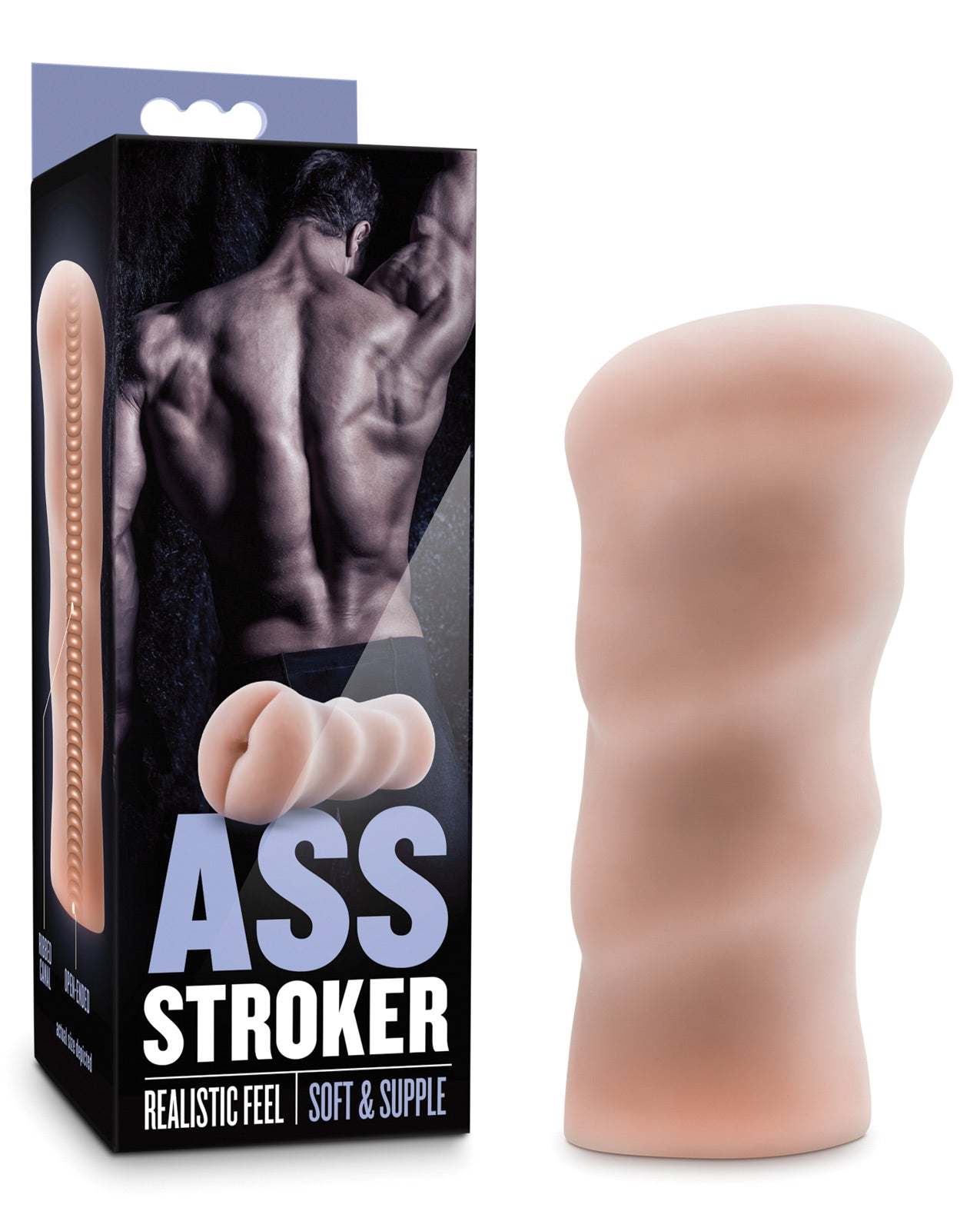 Blush X5 Men Ass Stroker in vanilla color with soft realistic feel and tight anus design, open-ended for easy cleaning.